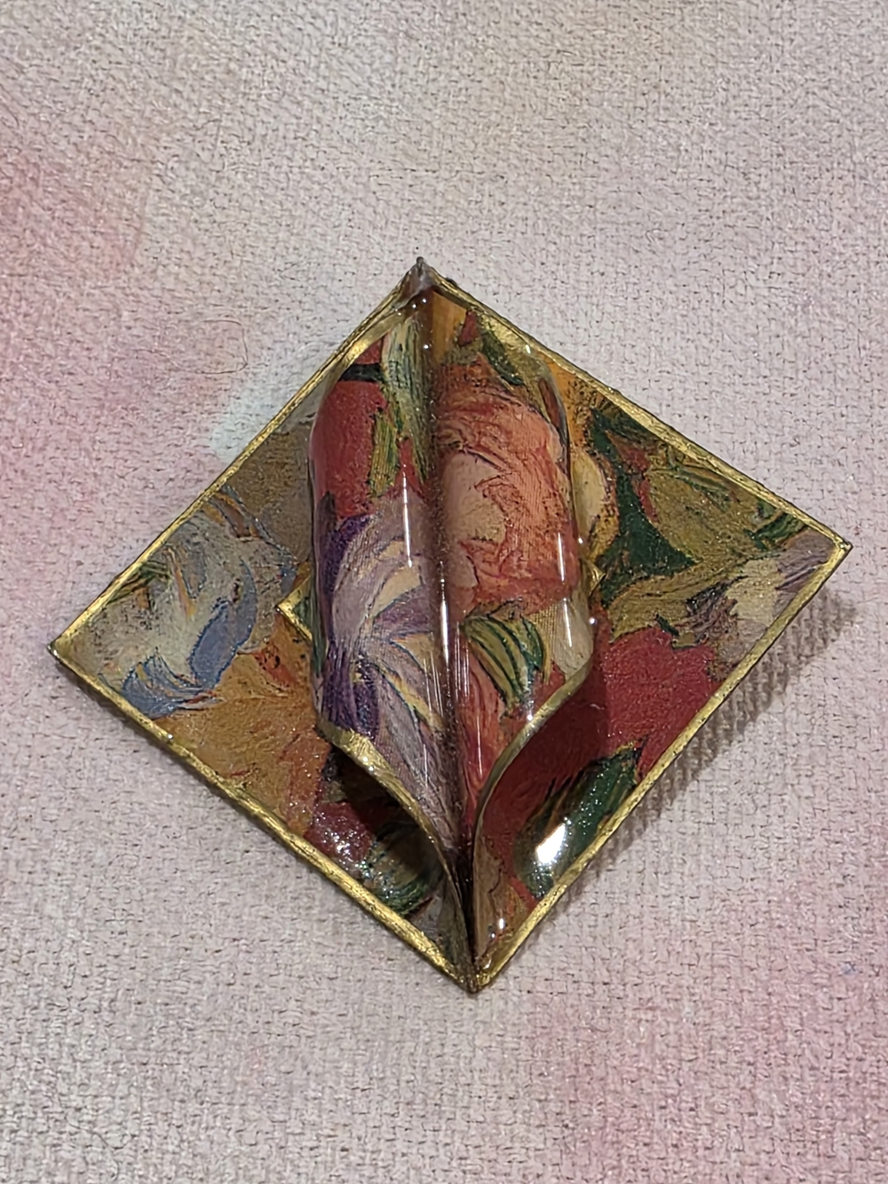 Unique, Vintage Red, Gold, Green Multicolor Abstract Brooch